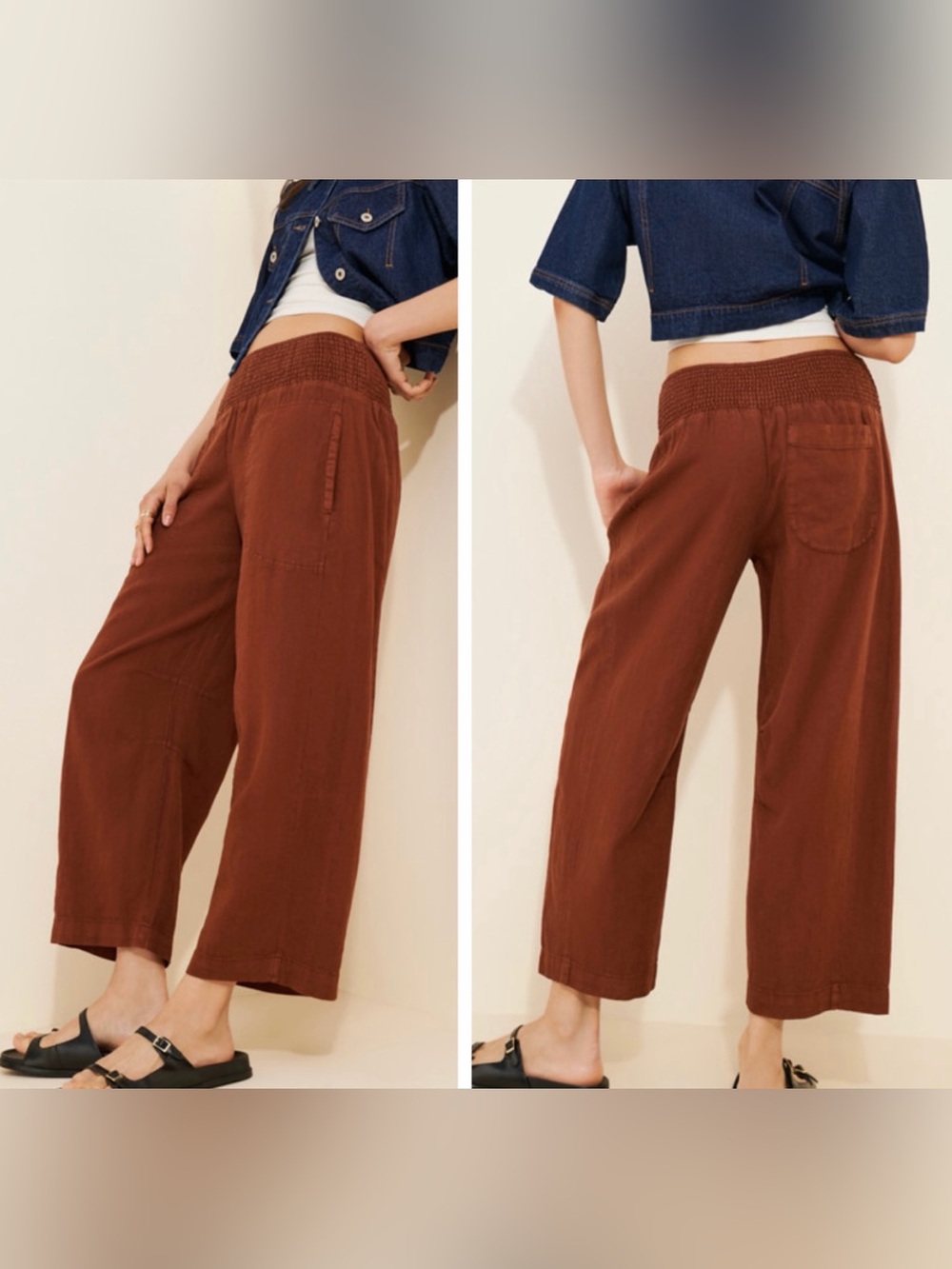 Anthropologie Pilcro Reese Smocked Linen Blend Pull-On Barrel Pants, Size XSP